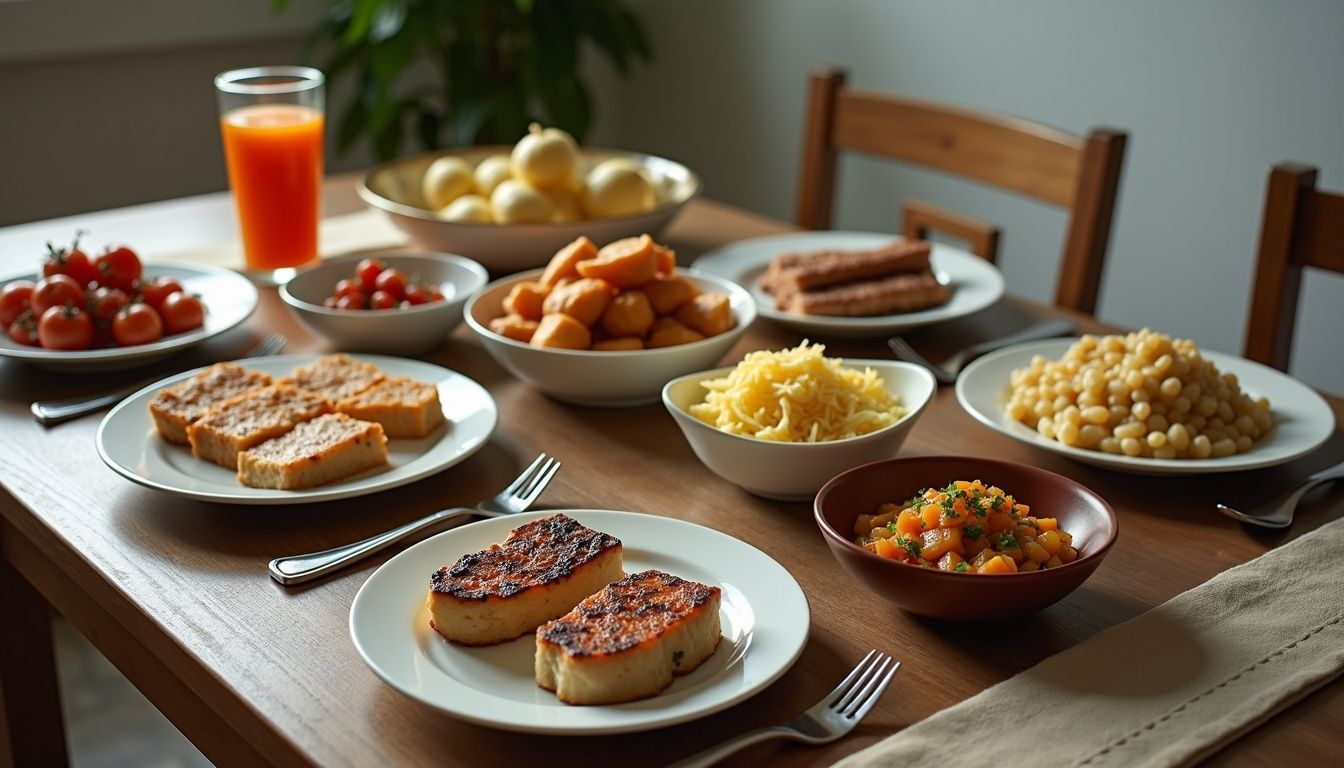 A neatly arranged dining table showcasing traditional tableware from various cultures.