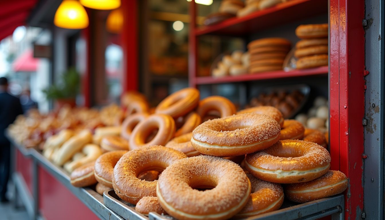 The photo captures a bustling Istanbul street with local snacks.