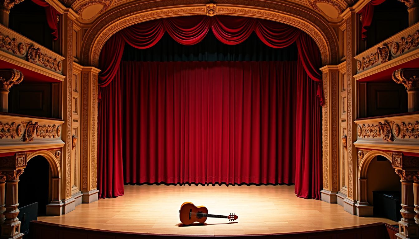 A stage set for a Flamenco show at Palau de la Musica Orfeo Catalana.