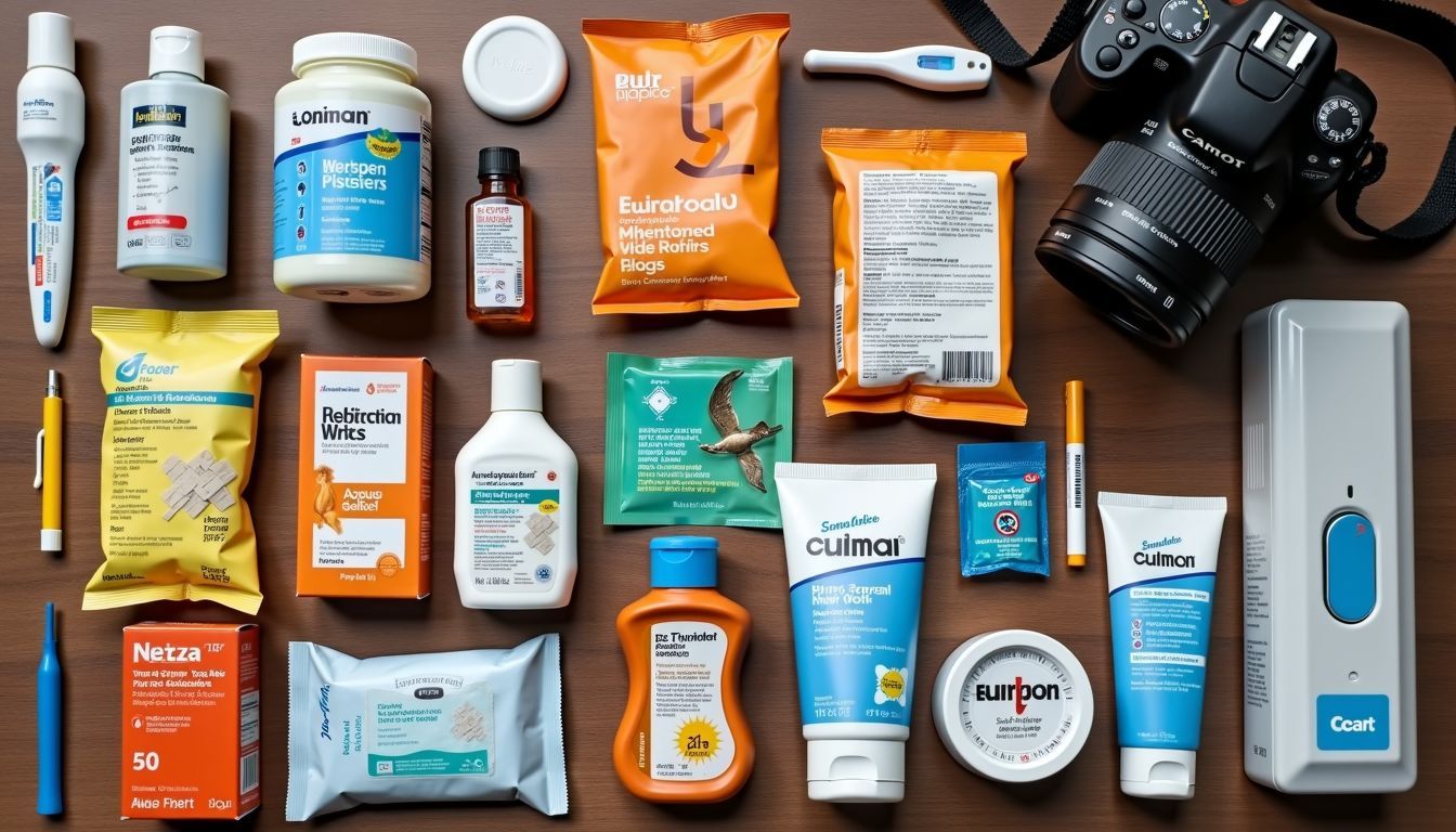 A well-stocked travel health kit with essential medications and supplies.