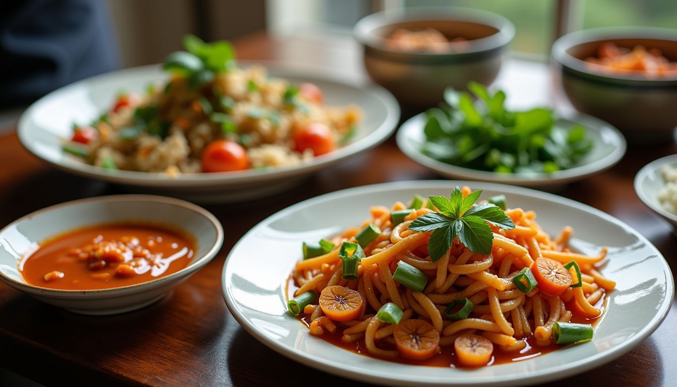 A table filled with a variety of delicious Thai dishes.