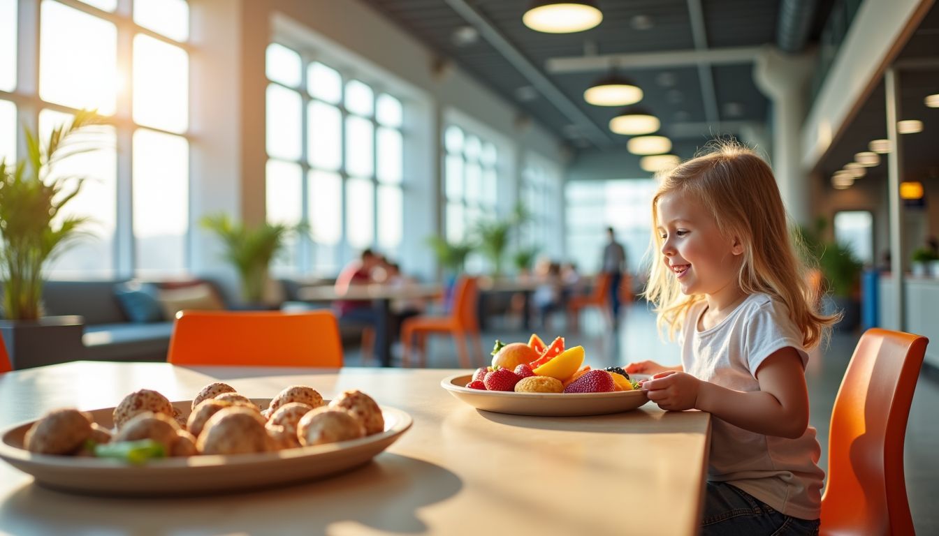 A child-friendly airport lounge with a play area and snacks.