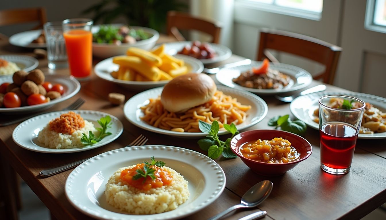 A diverse dining table showcasing global culinary traditions.