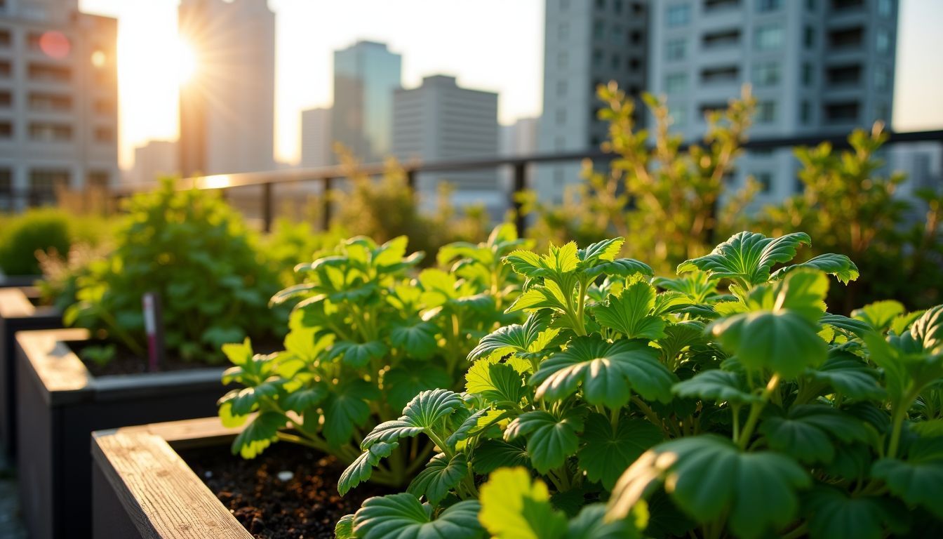 A thriving rooftop garden in Tokyo, creating an urban oasis.