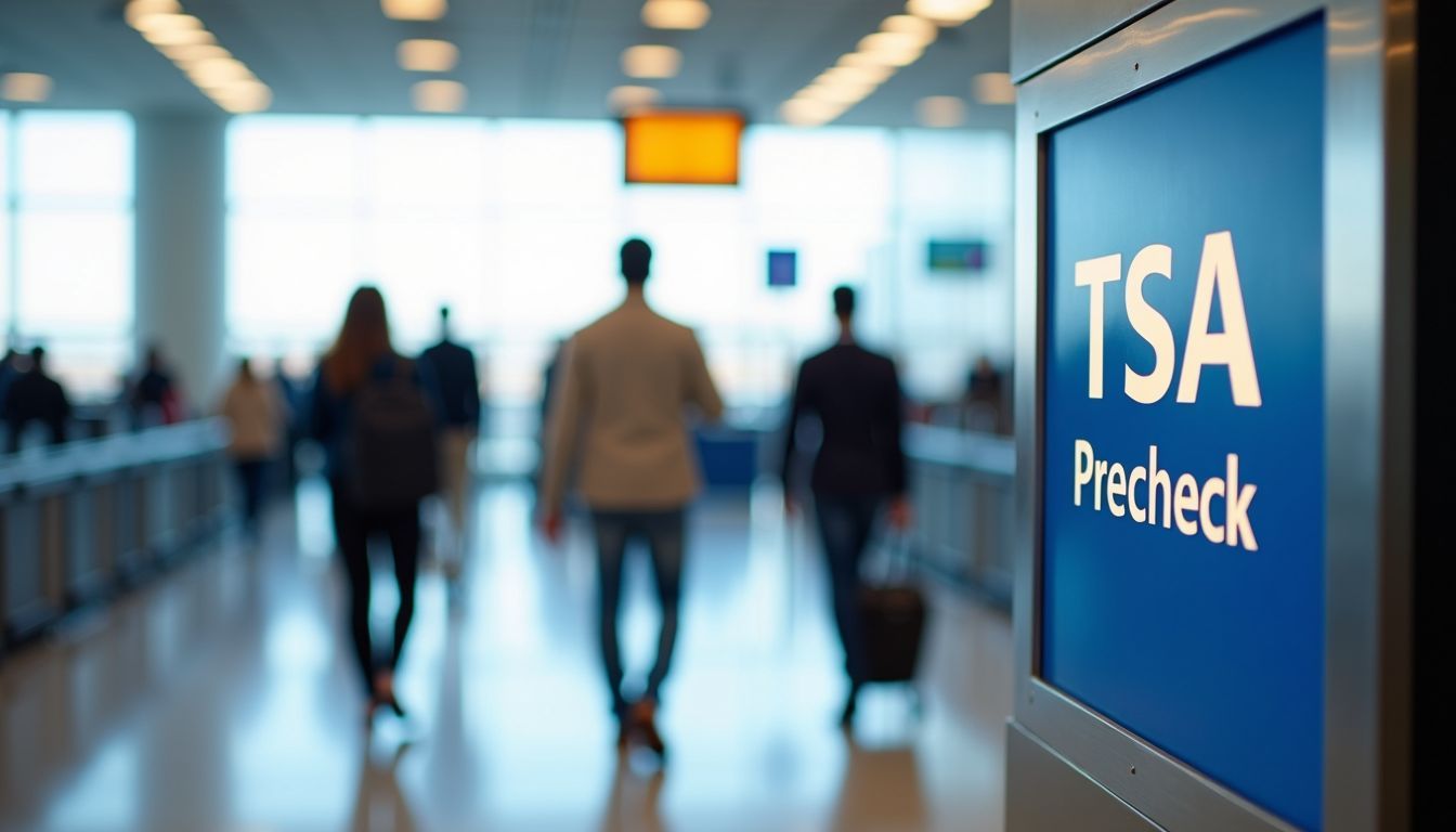 A modern airport security checkpoint with efficient TSA Precheck process.